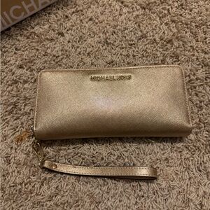 Michael Kors Gold Large Saffiano Leather Continental Wallet Wristlet